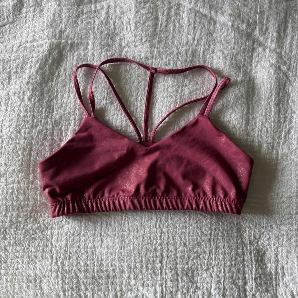 Beyond Yoga Pink Metallic Shimmer Strappy Racerback Sports Bra S Gym Workout Run